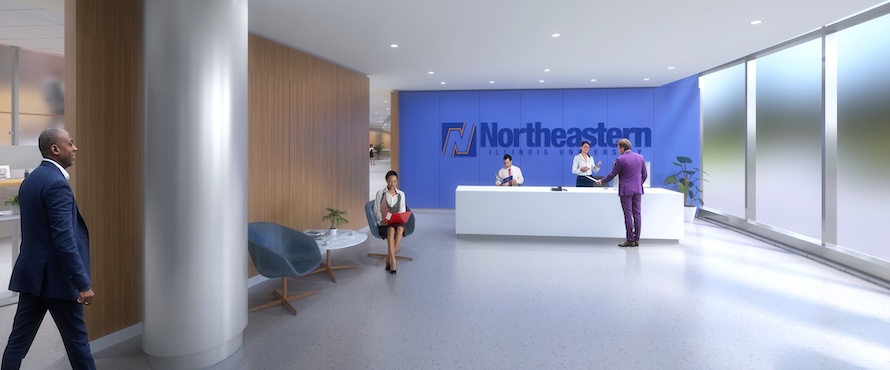 A rendering of Northeastern Illinois University's new Education Building Conference Center Lobby.