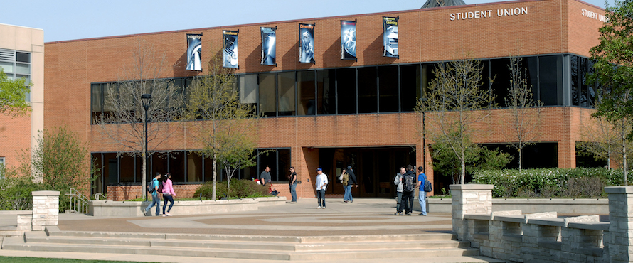 A photo of the exterior of Northeastern Illinois University's Student Union on a sunny day.