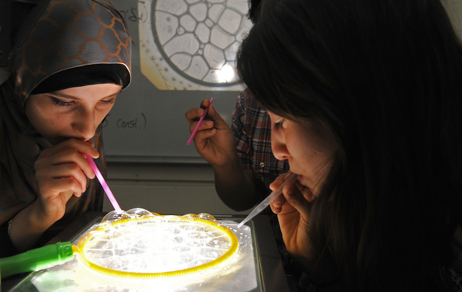 Students use bubbles to study math during a Nov. 13 class.