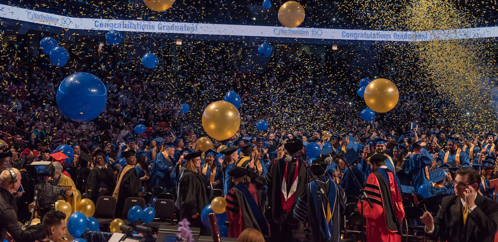 Confetti falls at the end of the Commencement ceremony on Dec. 17, 2017, at UIC Pavilion.