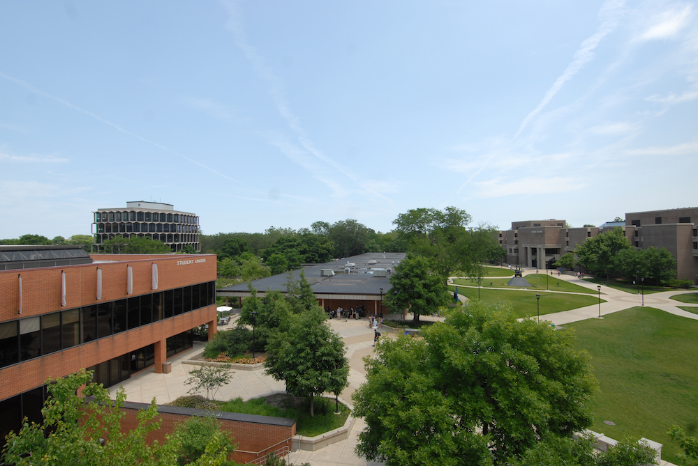 Elevated view of the Student Union and B Buildings