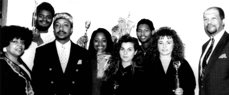 Project Success, 1991, left to right: Marylene Whitehead, Demetrius Bell, Johnny Dorsey, Project Success Awardees and Roosevelt Gordon. (University archive)