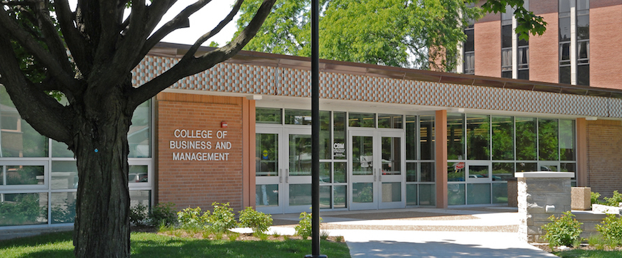 The northern exterior of the College of Business and Management building